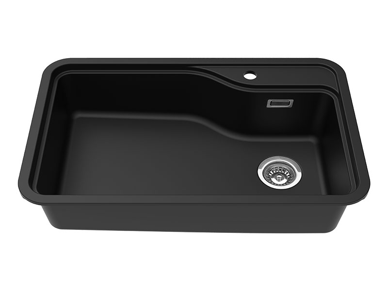 Black Quartz Single Bowl Offset Kitchen Sink