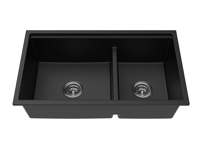 Black Quartz Double Bowl Undermount Sink