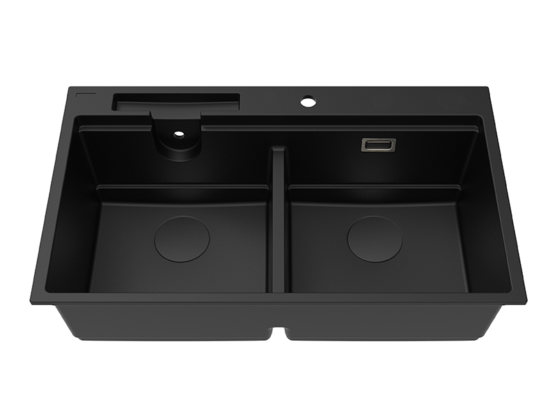 Black Quartz 33 Inch Double Bowl Drop in Kitchen Sink