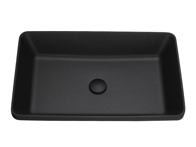 24 Inch Rectangular Quartz Black Bowl Vessel Bathroom Sink