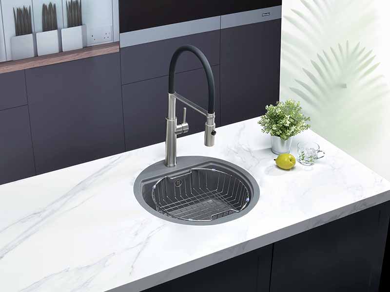 19 Inch Circular Quartz Drop In Sink with Overflow