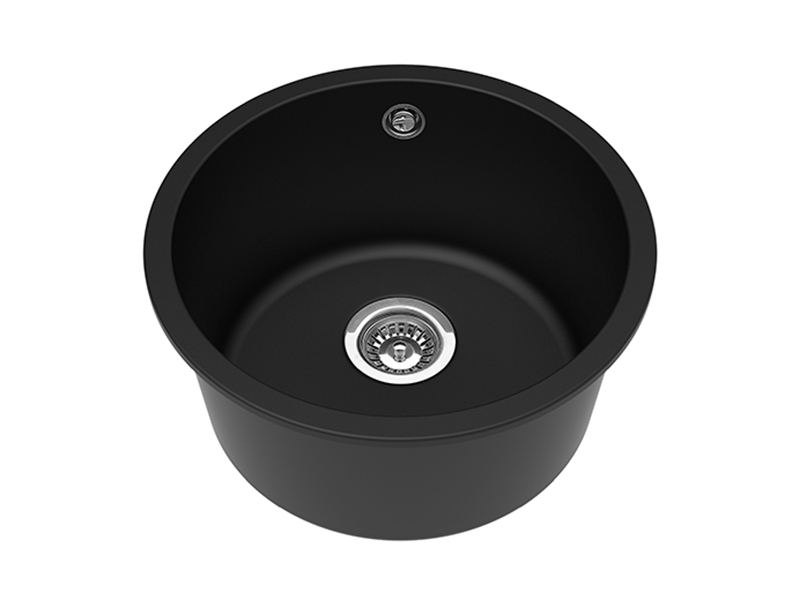 Black Quartz Round Single Bowl Undermount Sink for Home