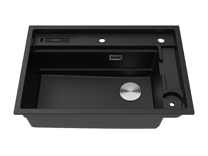 Black Quartz Overmount Single Bowl Kitchen Sink