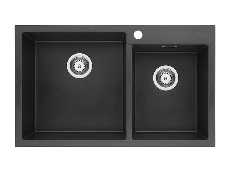 Black Quartz Double Bowl Overmount Sink