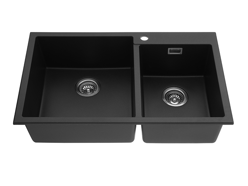 Black Quartz Double Bowl Overmount Sink