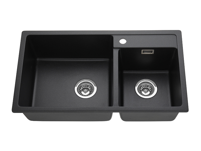 Double Bowl Topmount Black Quartz Sink